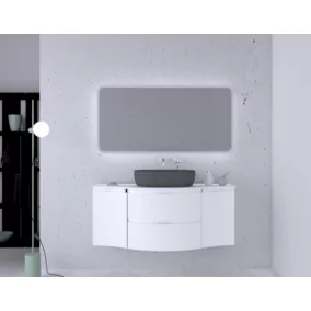 Ensemble Vague L.138 cm meuble sous vasque à suspendre blanc mat + plan de toilette blanc mat central