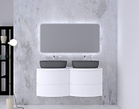 Ensemble Vague L.138 cm meuble sous vasque à suspendre blanc mat + plan de toilette double blanc mat