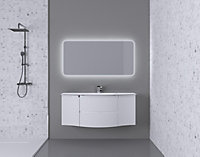 Ensemble Vague L.138 cm meuble sous vasque à suspendre blanc mat + plan vasque central résine blanc