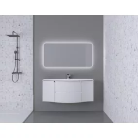 Ensemble Vague L.138 cm meuble sous vasque à suspendre blanc mat + plan vasque central résine blanc