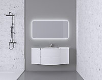 Ensemble Vague L.138 cm meuble sous vasque à suspendre blanc mat + plan vasque central verre blanc
