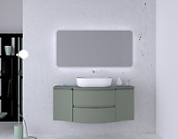 Ensemble Vague L.138 cm meuble sous vasque à suspendre kaki mat + plan de toilette central