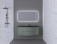 Ensemble Vague L.138 cm meuble sous vasque à suspendre kaki mat + plan vasque central verre noir mat