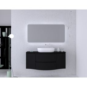 Ensemble Vague L.138 cm meuble sous vasque à suspendre noir mat + plan de toilette central