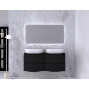 Ensemble Vague L.138 cm meuble sous vasque à suspendre noir mat + plan de toilette double