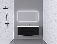 Ensemble Vague L.138 cm meuble sous vasque à suspendre noir mat + plan vasque central résine blanc