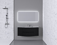 Ensemble Vague L.138 cm meuble sous vasque à suspendre noir mat + plan vasque central verre blanc