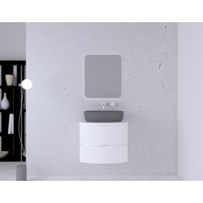 Ensemble Vague L.70 cm meuble sous vasque blanc mat à suspendre + plan de toilette blanc mat