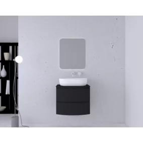 Ensemble Vague L.70 cm meuble sous vasque noir mat à suspendre + plan de toilette noir mat