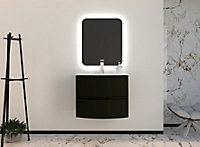 Ensemble Vague L.70 cm meuble sous vasque noir mat à suspendre + plan vasque verre blanc