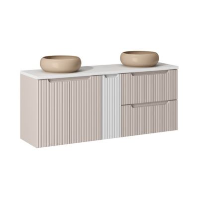 Ensemble VANO cachemire et blanc 140cm : meubles sous vasque à tiroirs et placards et vasques à poser marron cappuccino