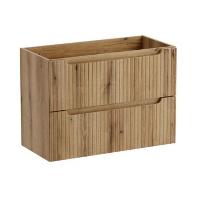 Ensemble VANO chene clair 120cm : meubles sous vasque à tiroirs avec niches visibles et plan pour vasque et vasque à poser ovale