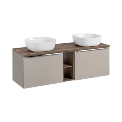 Ensemble VANTA taupe : meubles sous vasque 140cm et plan vasque et 2 vasques à poser