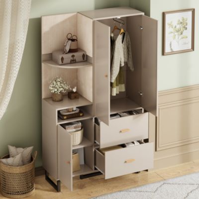 ensemble Vestiaire D'entrée - Vestiaire D'entrée Compact avec Panneau Rembourré, Meuble À Chaussures et Étagères, MDF, Gris+Beige