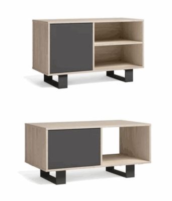 Ensemble Wind buffet meuble TV table basse chêne et gris