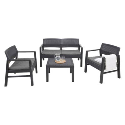 Ensembles canapés, fauteuils et tables de jardin DMORA rotin gris 4 pieces x 121 x 74 4 personnes