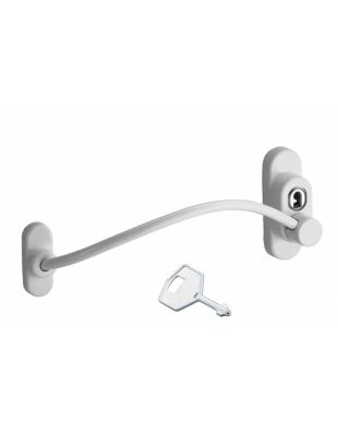 Entrebailleur à clé pour fenêtre, câble acier, 180mm, laqué blanc, 1 clé - THIRARD