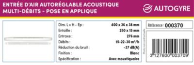 Entrée d'air avec moustiquaire multi débit Autogyre blanche 40 cm