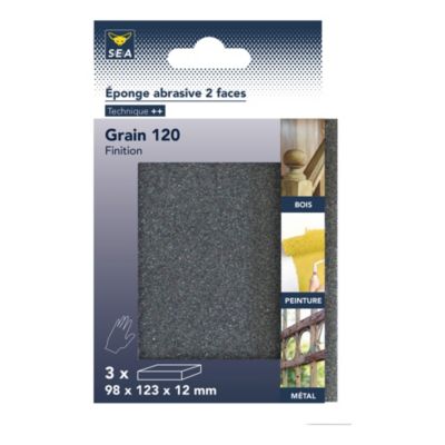 Eponge abrasive 2 faces 98 x 123 x 12 mm grain 120 lessivable, lot de 3