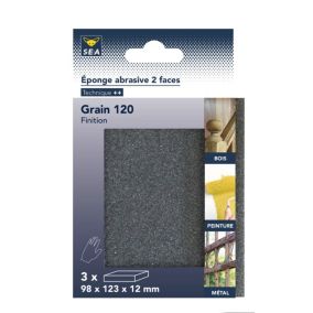 Eponge abrasive 2 faces 98 x 123 x 12 mm grain 120, lot de 3