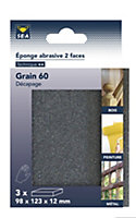 Eponge abrasive 2 faces 98 x 123 x 12 mm grain 60, lot de 3