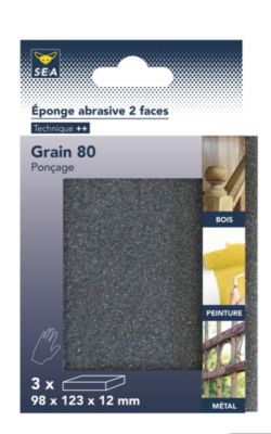 Eponge abrasive 2 faces 98 x 123 x 12 mm grain 80 lessivable, lot de 3