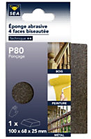 Eponge abrasive 4 faces 100 x 68 mm grain 80