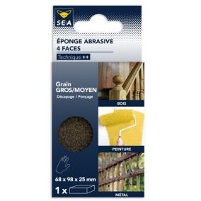 Eponge abrasive 4 faces 100 x 68 mm grain gros / moyen