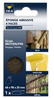 Eponge abrasive 4 faces 100 x 68 mm grain moyen / fin