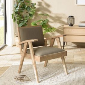 ERIS - Fauteuil en Mindi, assise en tissu kaki chiné