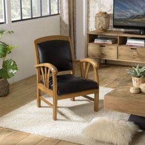 ERIS - Fauteuil teck et cuir noir