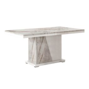 EROS - Table Repas Pied Central Blanc et Aspect Marbre