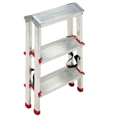 Escabeau 3 marches Marche-pied Aluminium Charge 125 kg Pliable Pieds anti-dérapants BRIXO