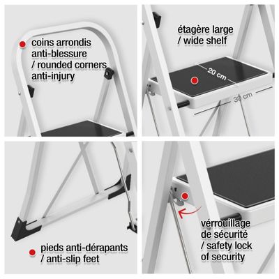 Escabeau 3 Marches pliant  antidérapant Acier Max 150kg (46x71x105cm) MSV