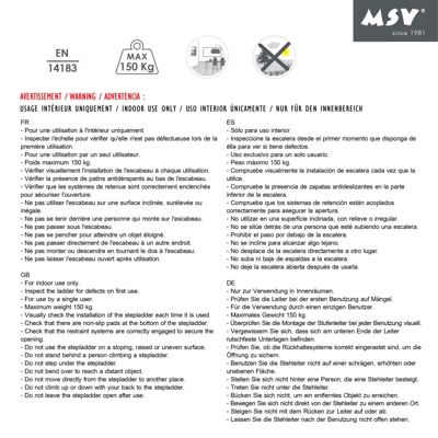 Escabeau 3 Marches pliant  antidérapant Acier Max 150kg (46x71x105cm) MSV