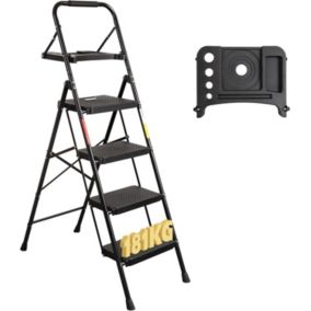 Escabeau 4 Marches avec Plateforme de Travail, Charge 181 kg Escabeau Pliable, Larges Marche Pied Pliable Antidérapantes