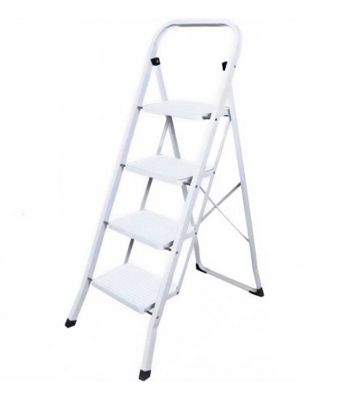Escabeau 4 marches Echelle pliable en acier blanc 150 kg