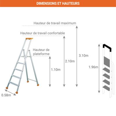 Escabeau 5 marches - Hauteur de travail max. 3,10m - 2370005