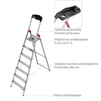 Escabeau 7 marches - Hauteur max. de travail 3.50m - 8507-001