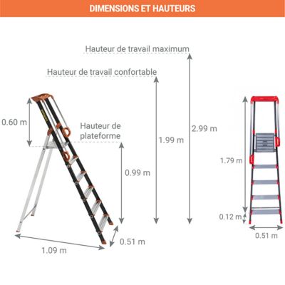 Escabeau alu 5 marches - Hauteur de travail max. 2.99m - 239205