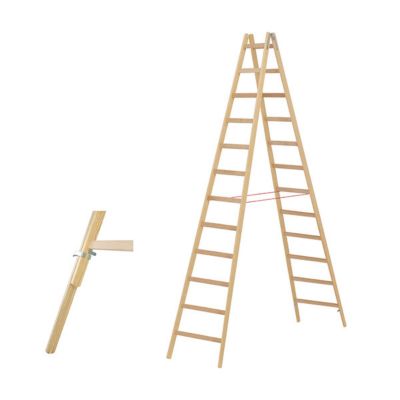 Escabeau bois double 2x12 échelons - Hauteur max. de travail 4.30m - 71410/2X12/79640
