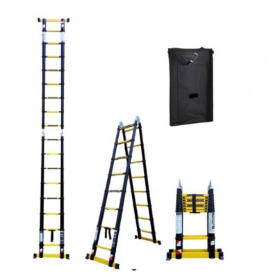 Escabeau-échelle télescopique Woerther 5m/2m50 avec double barres stabilisatrices + Housse