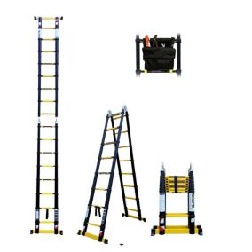 Escabeau-échelle télescopique Woerther 5m/2m50 avec double barres stabilisatrices plus sac porte outils