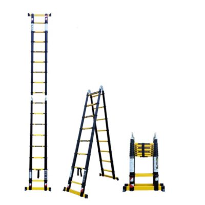 Escabeau-échelle télescopique Woerther 5m/2m50 avec double barres stabilisatrices