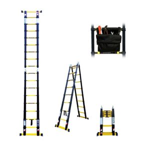 Escabeau-échelle télescopique Woerther 5m60/2m80 avec double barres stabilisatrices plus sac porte outils