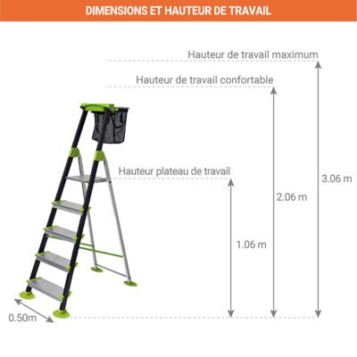 Escabeau de jardin 5 marches - Hauteur de travail maximale de 3.06m - 219205
