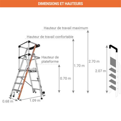 Escabeau PIRL 3 marches - Hauteur max. de travail 2,70m - 2274113