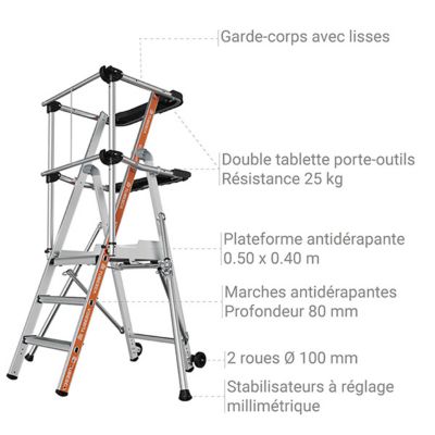 Escabeau PIRL 3 marches - Hauteur max. de travail 2.70m - 2274153