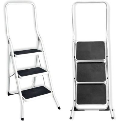 Escabeau pliable 3 marches antidérapant acier - Hauteur max de travail 0,70 m - Charge 150 kg