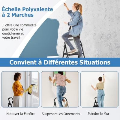 Escabeau Pliable à 3 Marches pour Adultes Léger avec Pédale Large Anti Dérapante et Poignée Confortable